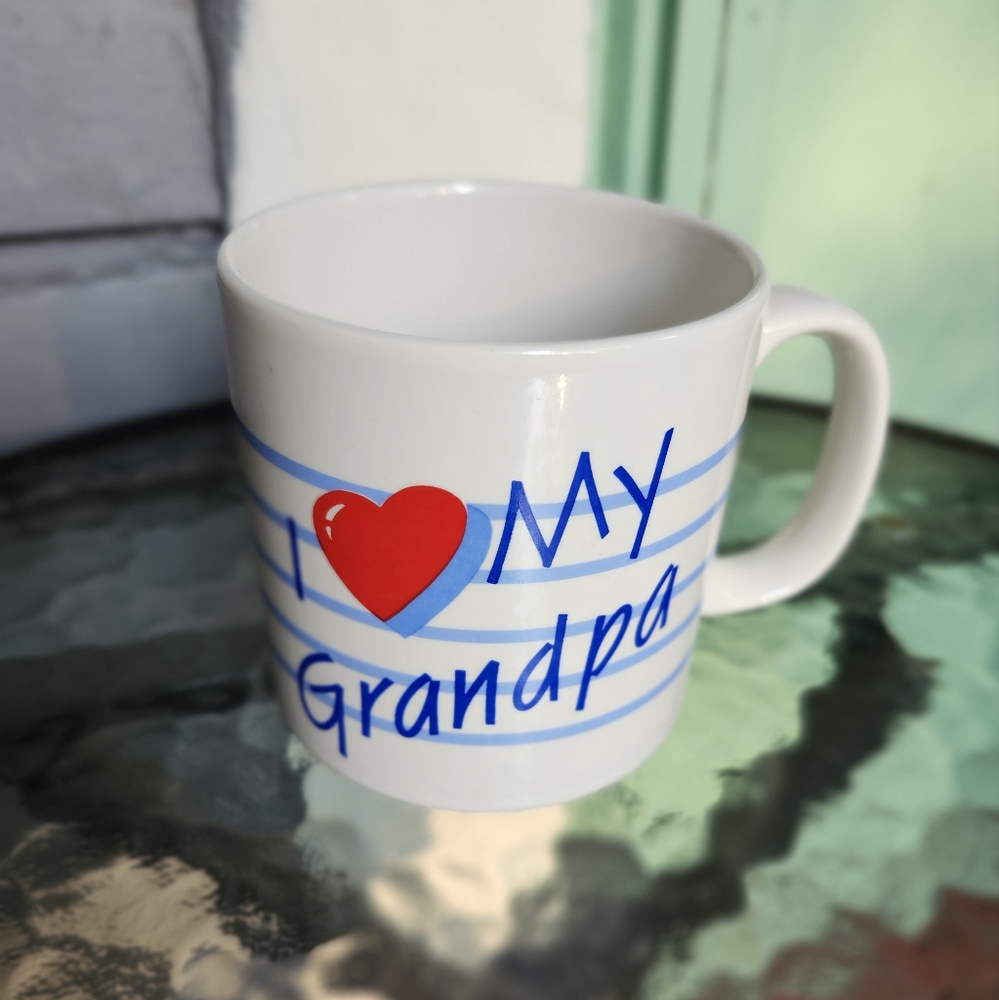 Vintage "I Love My Grandpa" Mug by Russ Berrie Red Blue & White